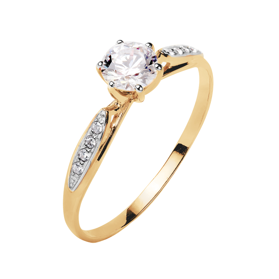 Schöner Damenring, Gelbgold 585, mit 9 Zirkonia, Durchmesser des zentralen Zirkonia ca. 5 mm