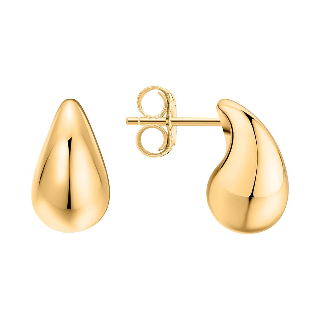 Elegante Ohrstecker aus Gelbgold 585 in sanfter Tropfenform, Größe ca. 12x6 mm