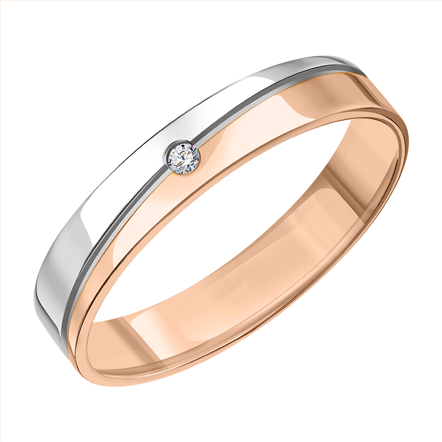 Damenring, Russisches Rot-/Weißgold 585, mit Brillant ca. 0,0134 ct. HSI