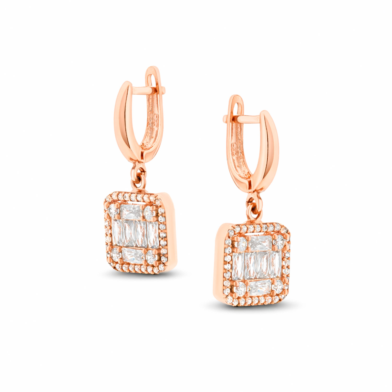 Ohrringe aus 925 Silber, rotvergoldet, mit Zirkonia und Glaskristallen