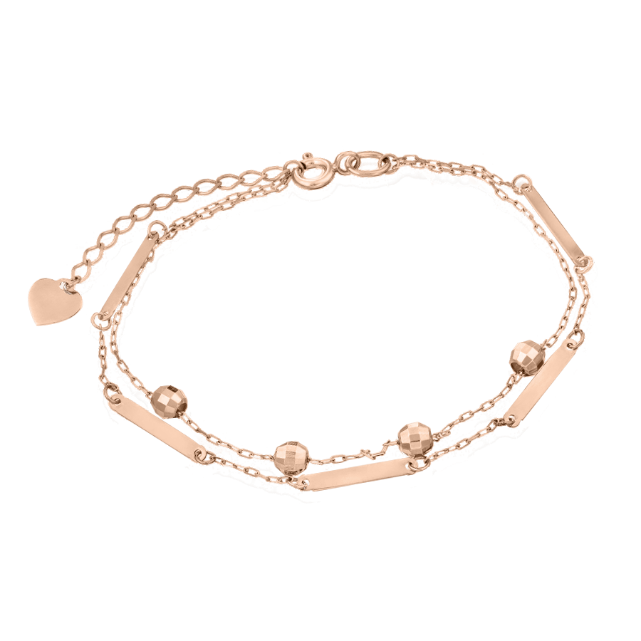 Charmantes Armband aus 585er Rotgold, mit Diamantfacette, Länge ≈ 16 -19 cm.