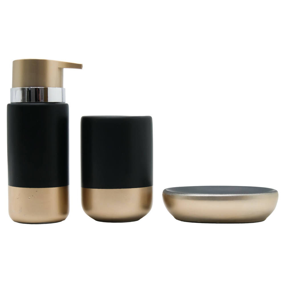 Bad-Accessoire 3er-Set aus Keramik und Plastik, schwarz