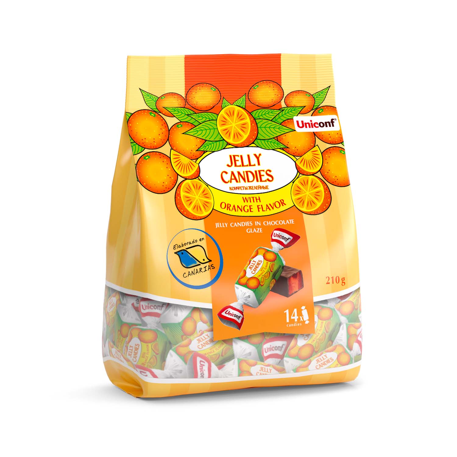 Schokoliertes Geleekonfekt mit Orangengeschmack, 210g