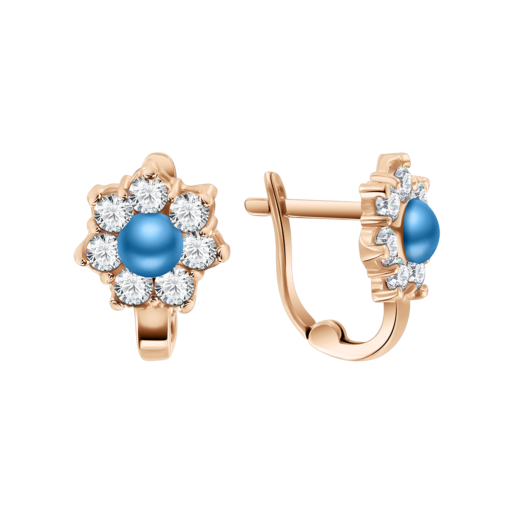 Kinder Ohrhänger, Russisches Rotgold 585, mit Zirkonia und Emaille, Höhe ca. 12 mm