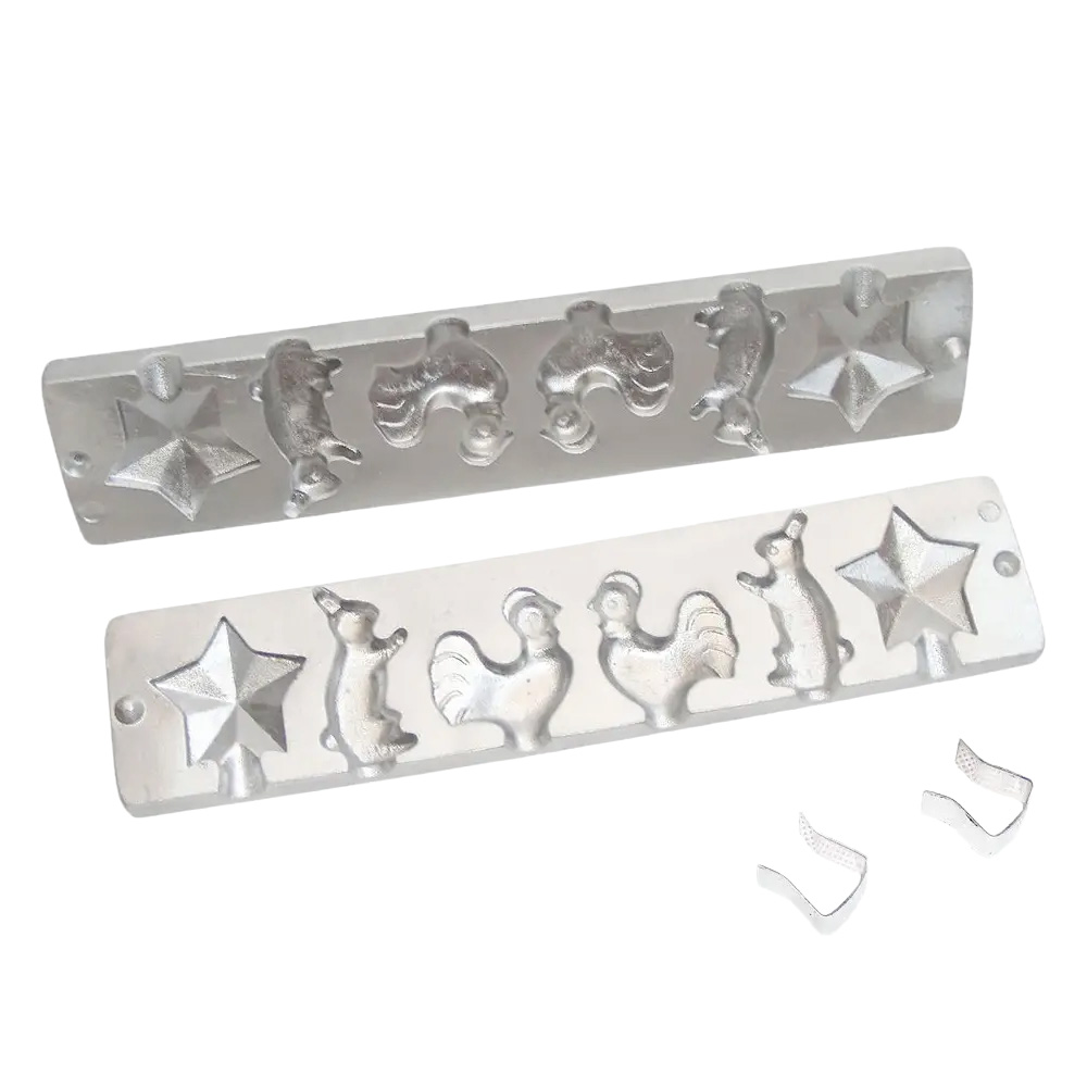 Form zur Herstellung von Lutschern, Karamell und Pralinen Stern, Hahn und Häschen