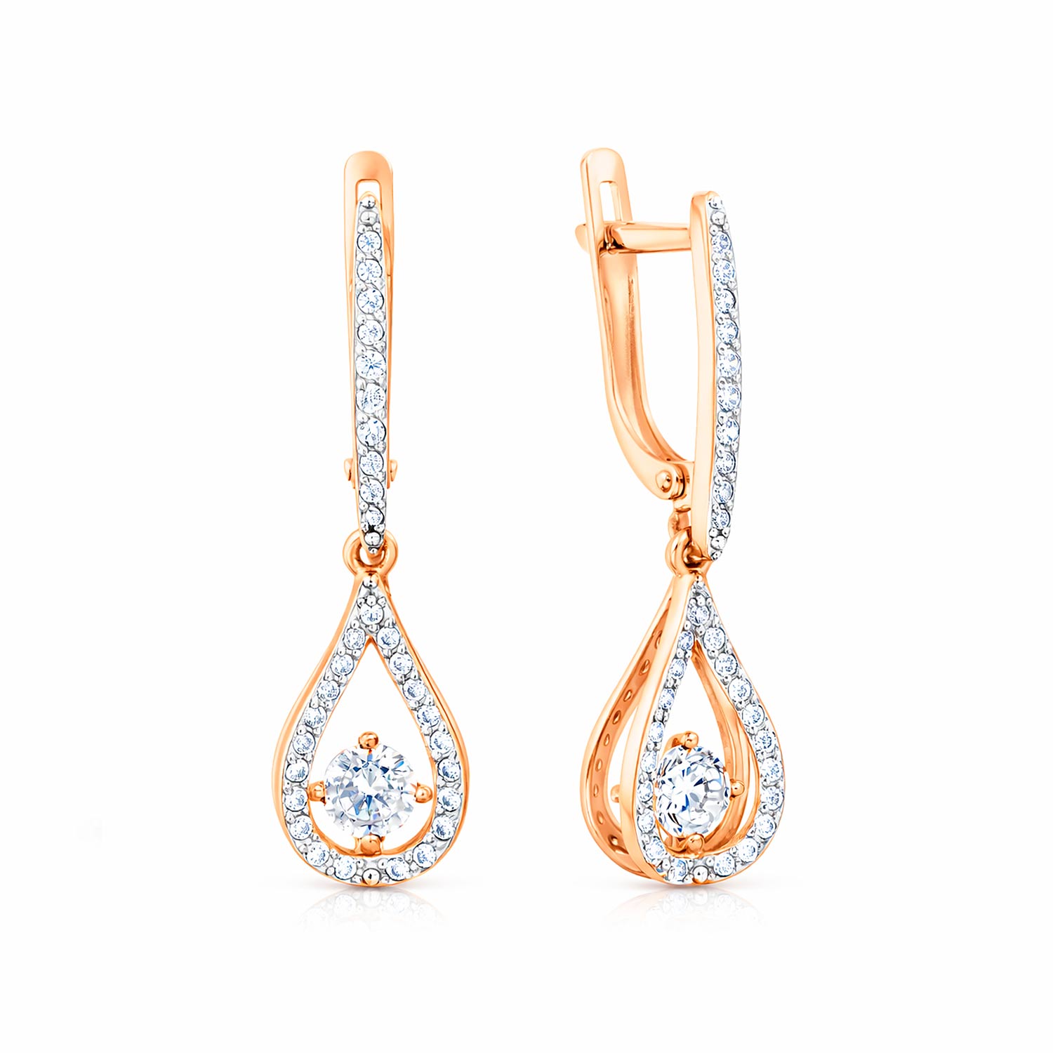 Erstaunliche Ohrhänger, Russisches Rotgold 585, mit 62 Zirkonia, Breite ca. 8,7 mm, Höhe ca. 30,2 mm