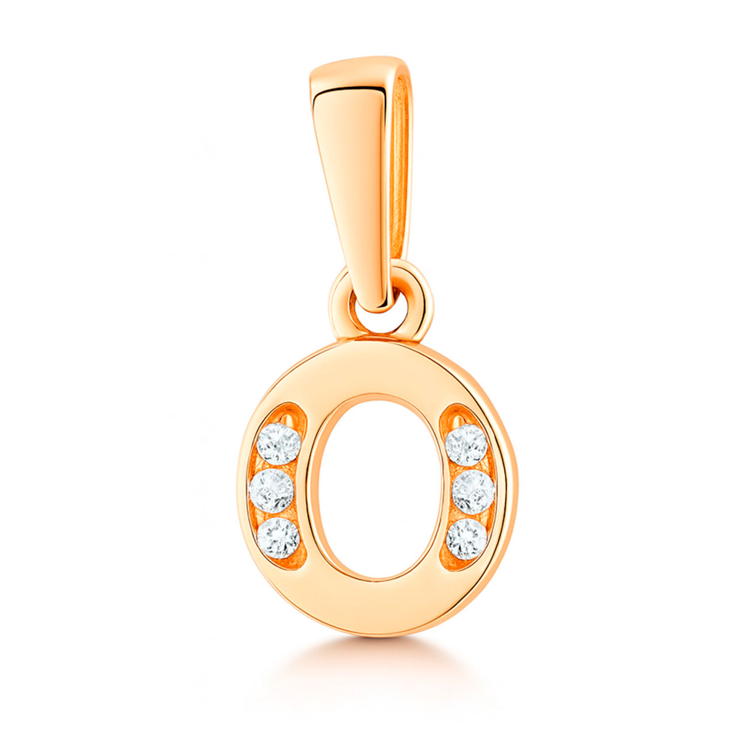 Anhänger Buchstabe O aus 585 Rotgold mit sechs Zirkonia