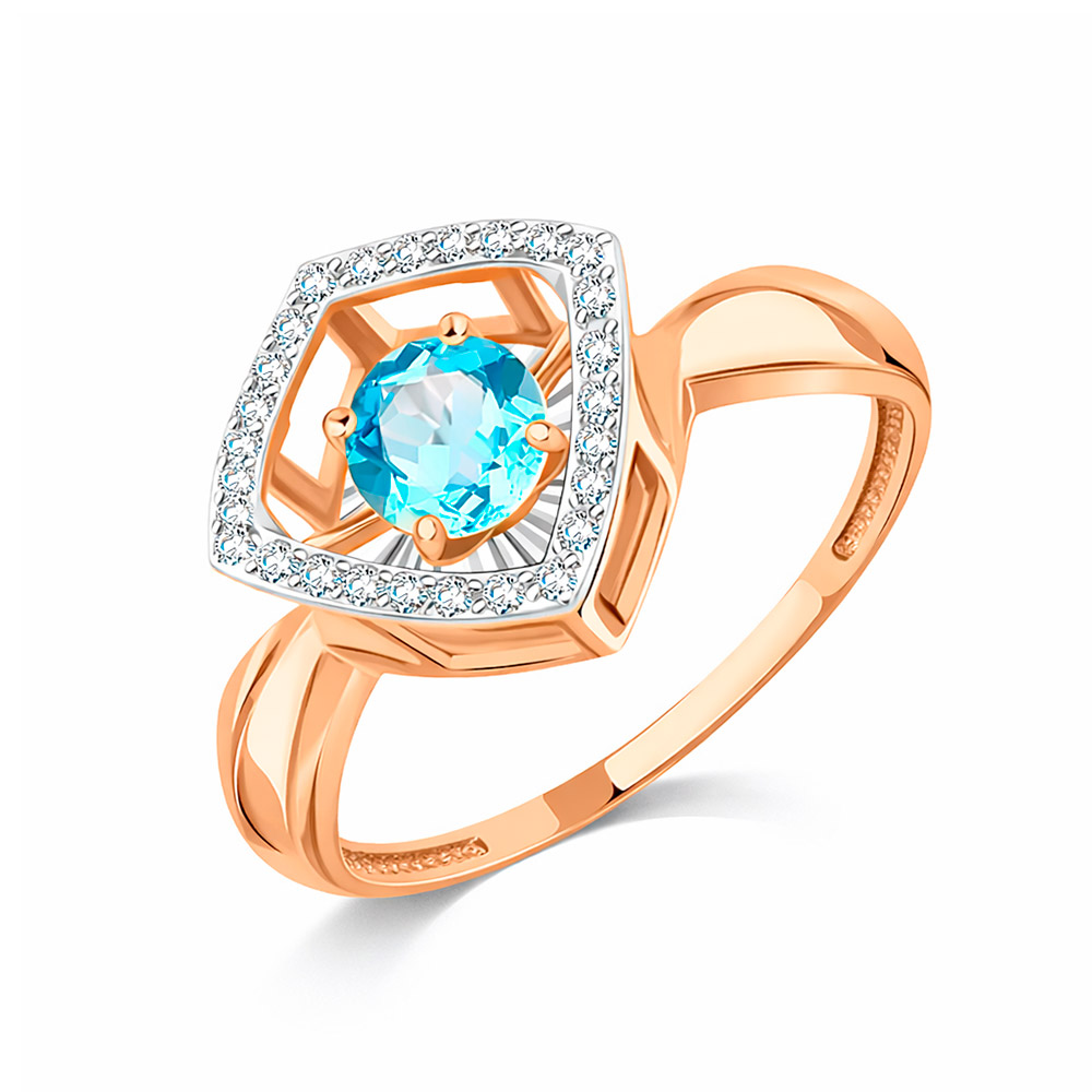 Damenring aus 585 Rotgold mit Topas und Zirkonia, Ø Stein ca. 5-6 mm, Kasten ca. 12x12 mm