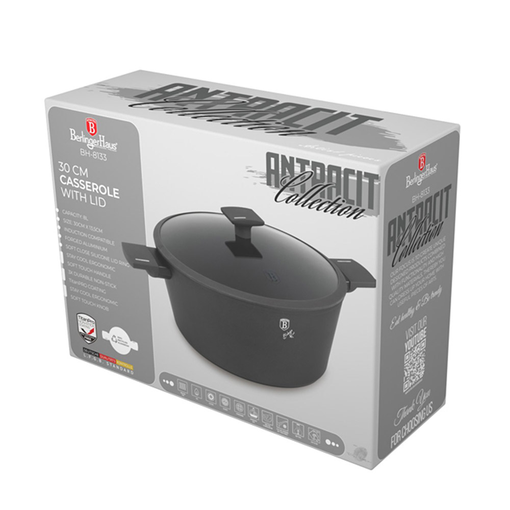 Berlinger Haus Antracit Collection Kasserolle mit Deckel, Ø 30 cm