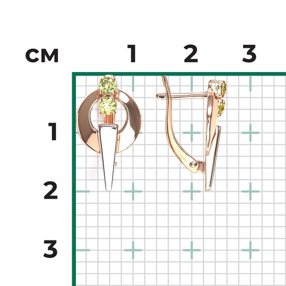 Ohrringe aus Rotgold 585 mit Chrysolith in modernem geometrischem Design