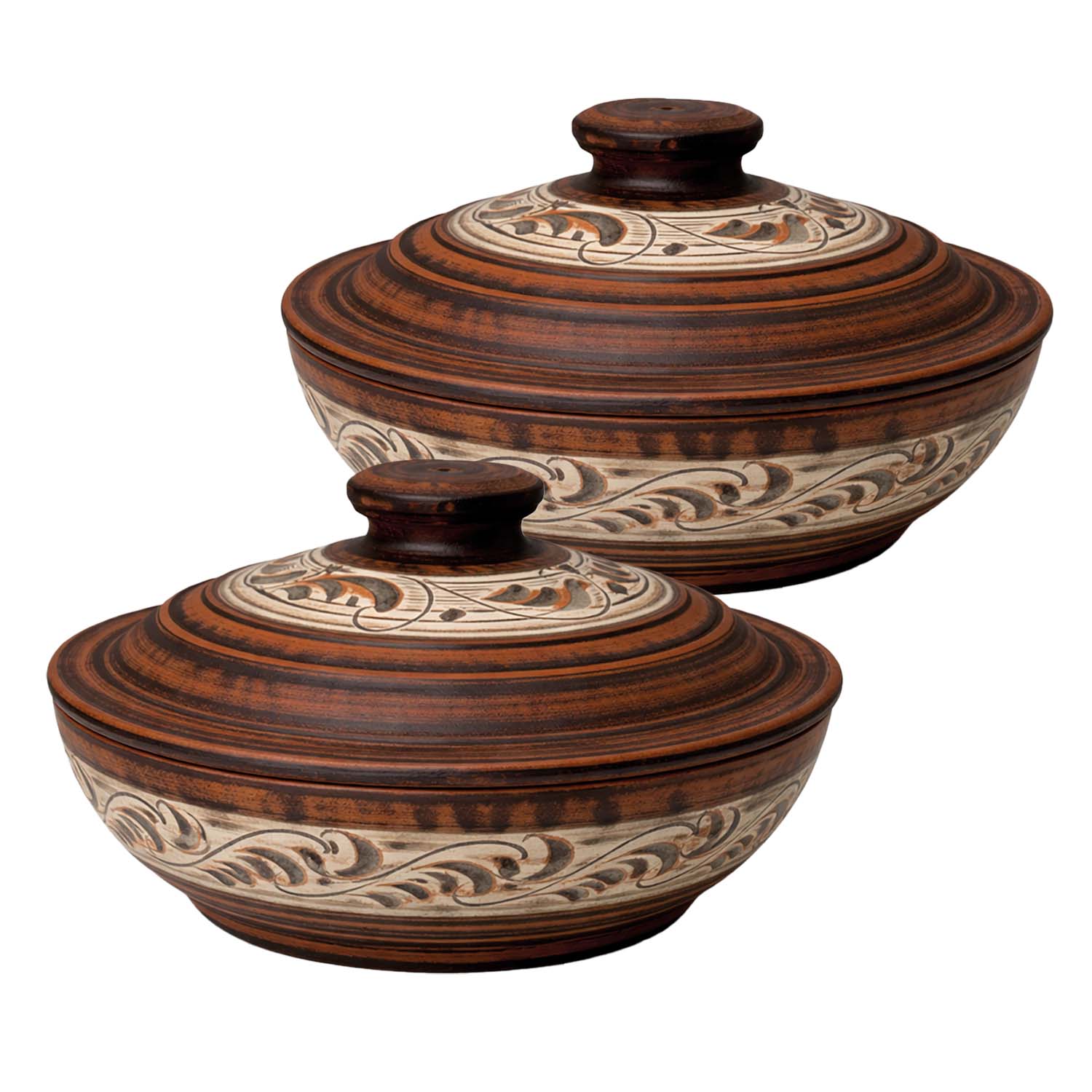 Keramik Bräter 2er-Set aus Naturton mit Deckel, 1.4 L