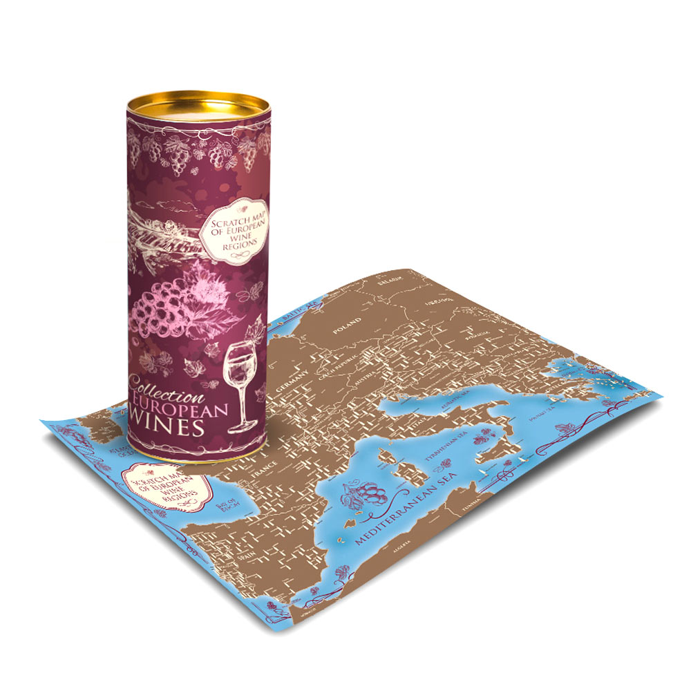 Rubbel-Karte "Weinregionen in Europa" in der Tube (42x30cm, Englisch)