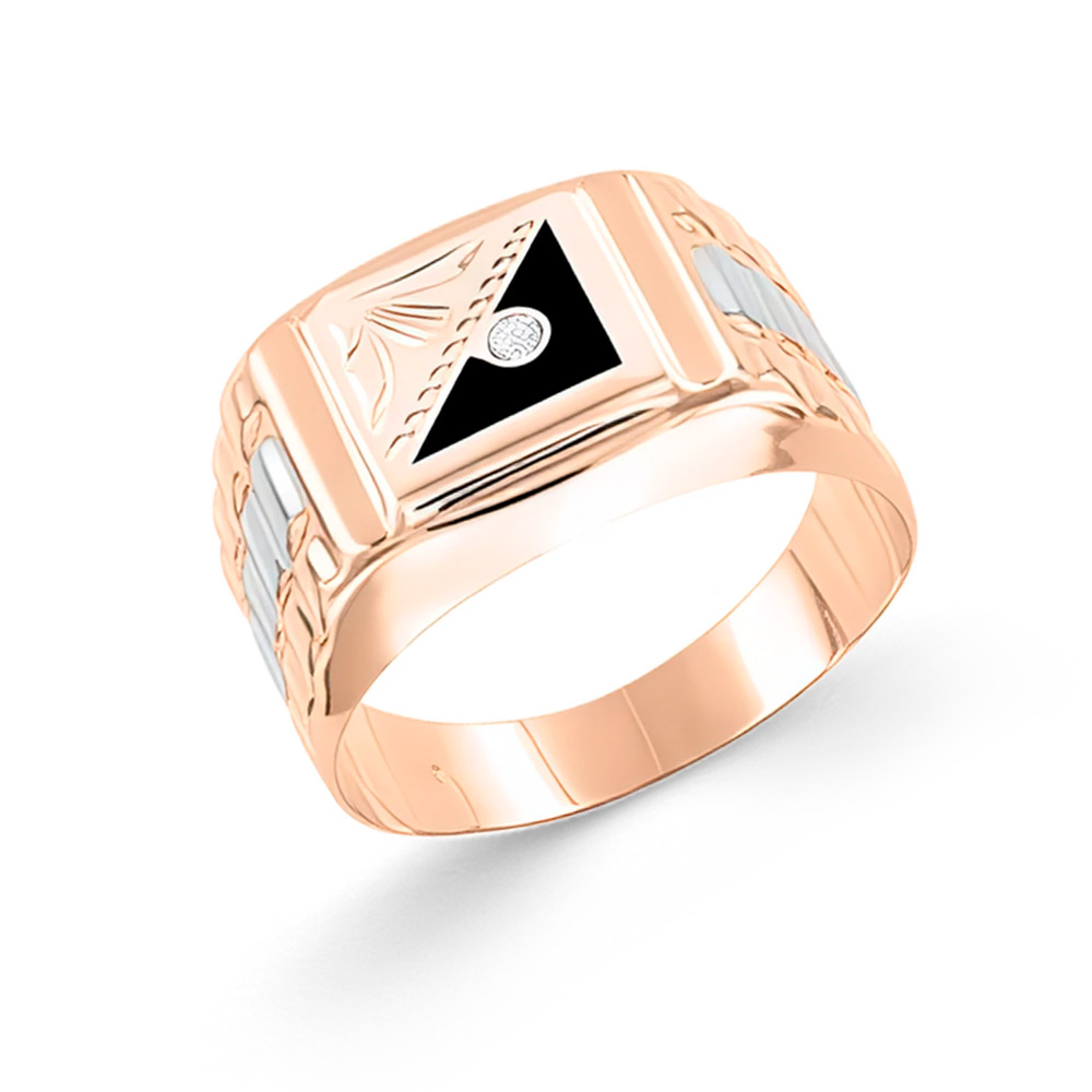 Ansprechender Herrenring, Rotgold 585, mit Zirkonia