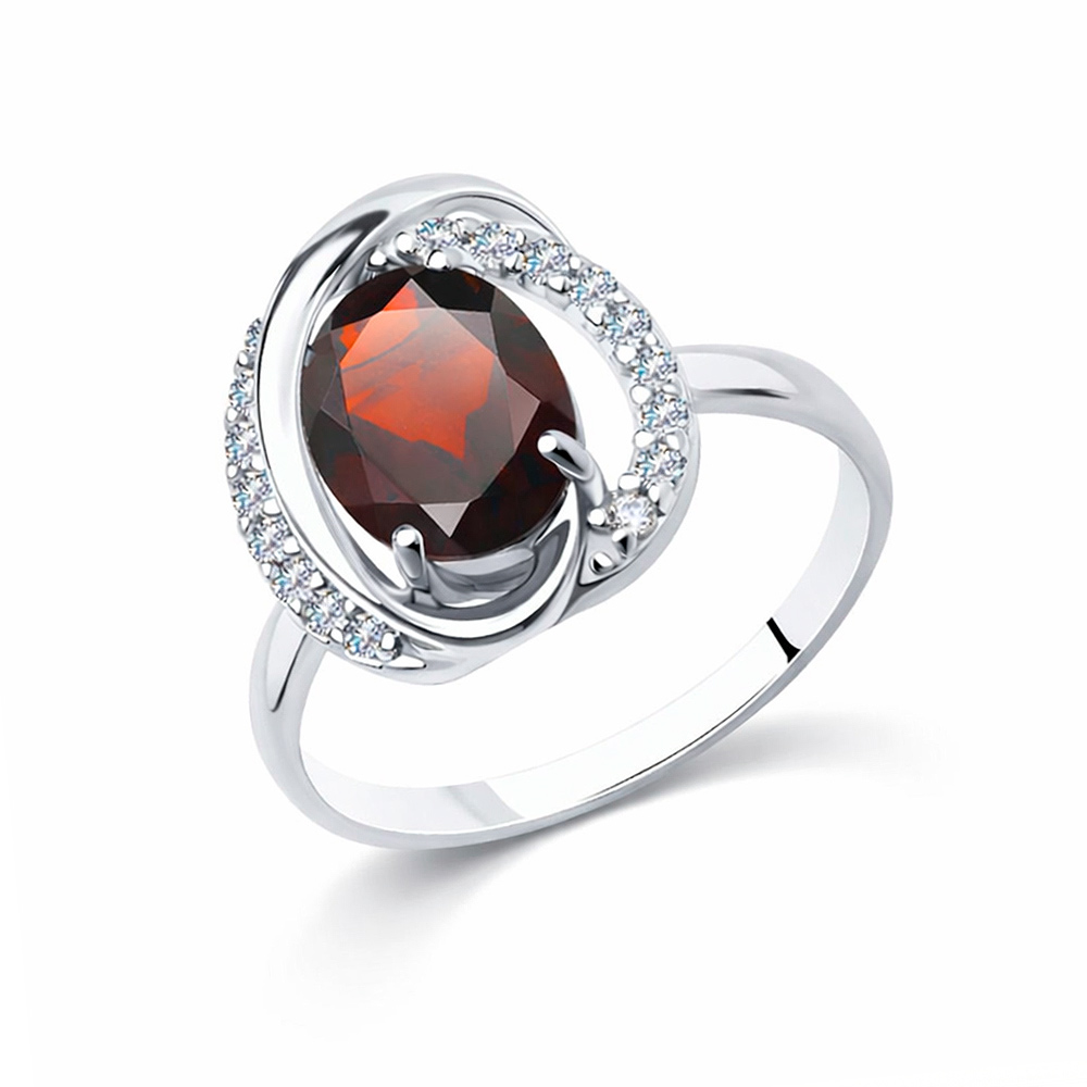 Sokolov Damenring aus 925 Silber mit einem Granat und Zirkonia
