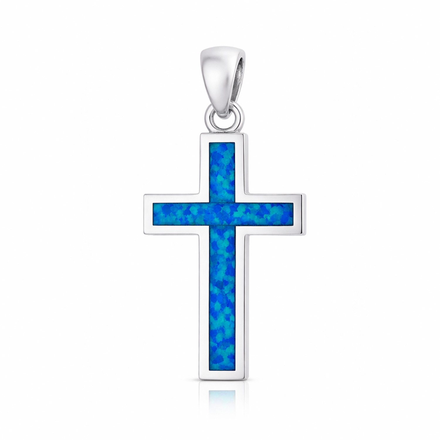 Kreuzanhänger aus 925 Silber mit blauem Zirkonia