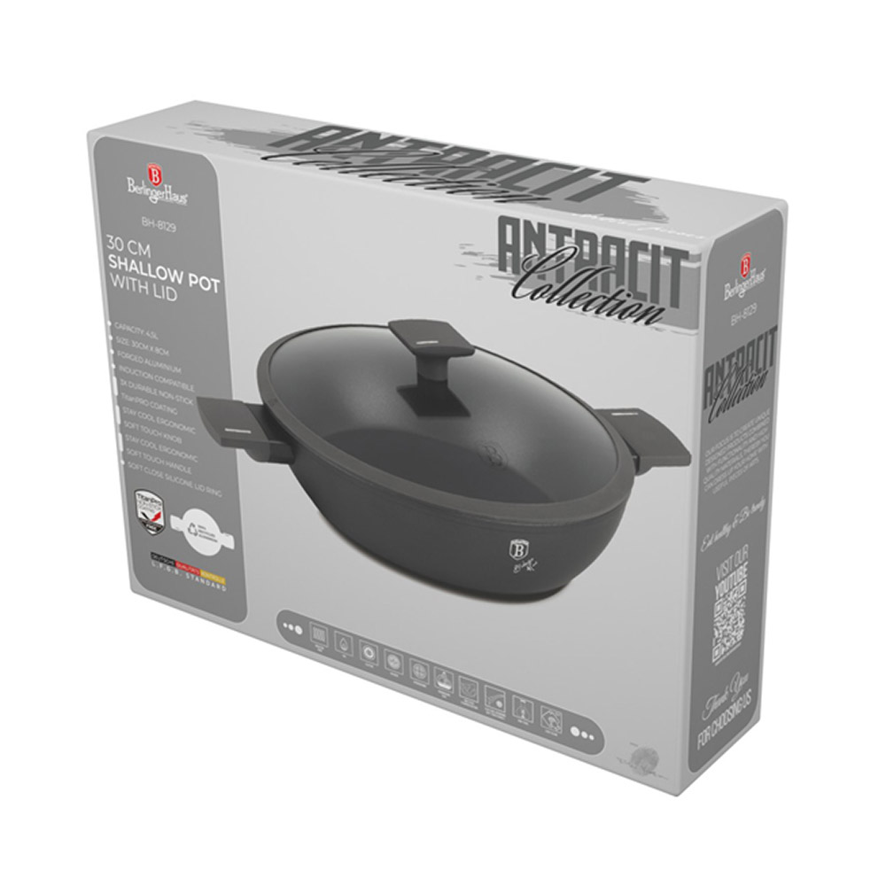 Berlinger Haus Antracit Collection Flacher Topf mit Deckel, Ø 30 cm