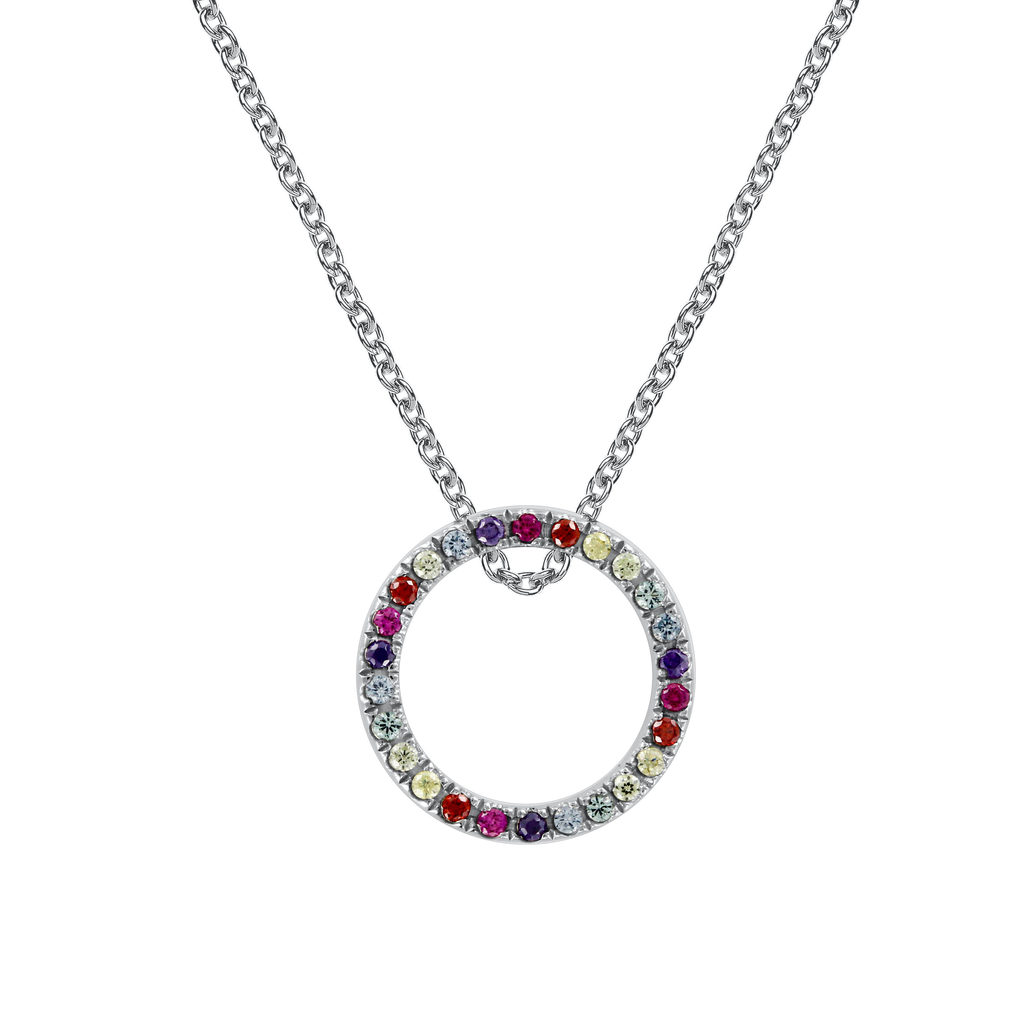 Collier aus Silber 925 mit Zirkonia, Länge ca. 42–45 cm, Anhänger Ø ca. 14 mm
