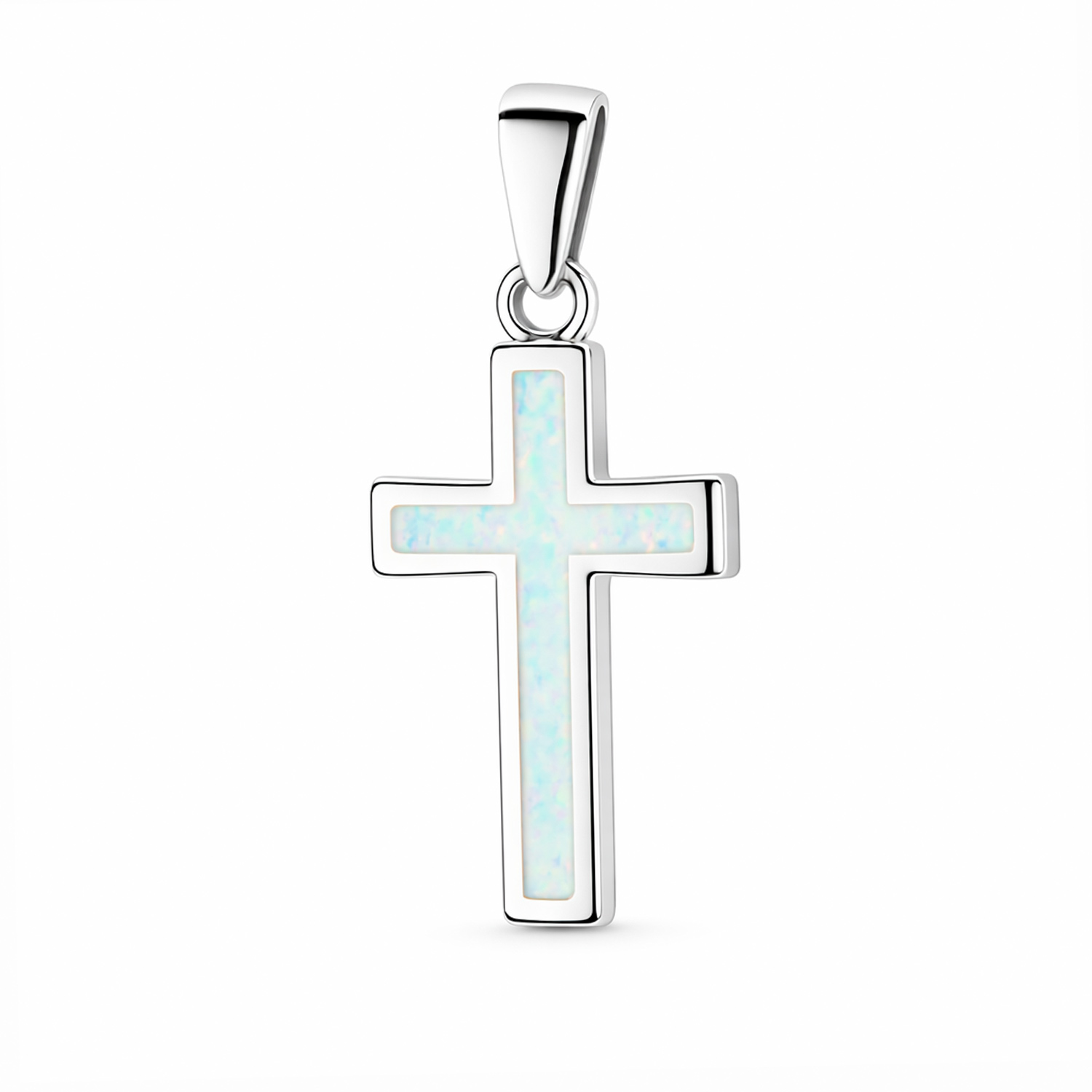 Kreuz-Anhänger aus 925 Silber mit weißem Opal + Silberkette ca. 50 cm