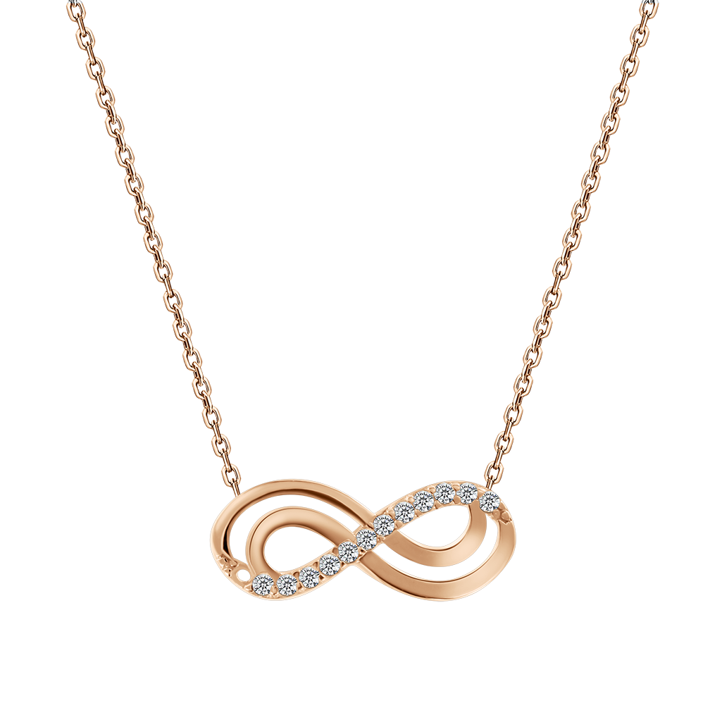 Collier aus Rotgold 585, mit Anhänger in Unendlichkeitsform, verziert mit Zirkonia
