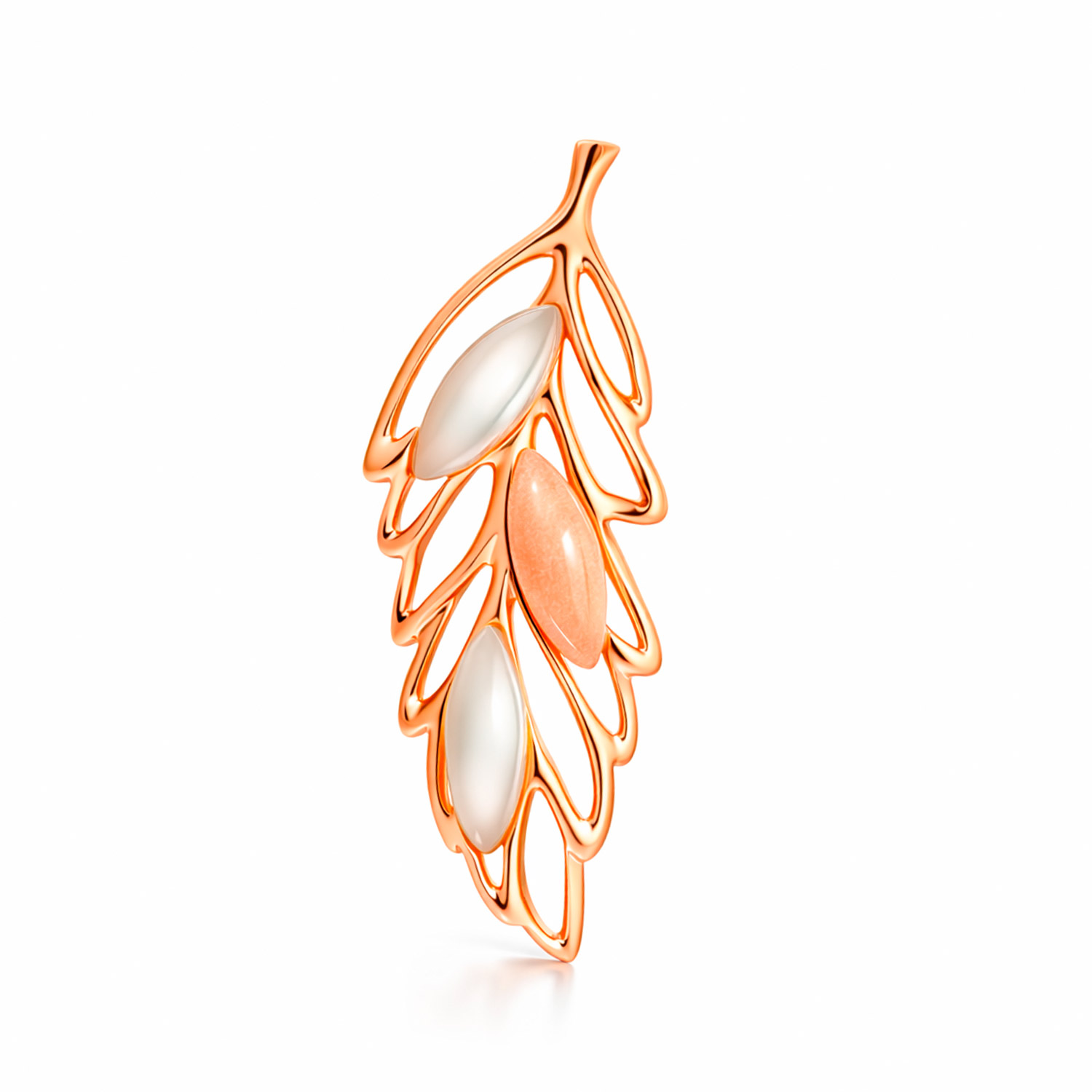 Blattförmiger Anhänger aus 925 Silber mit Aqua Achat und Quarz, rosévergoldet