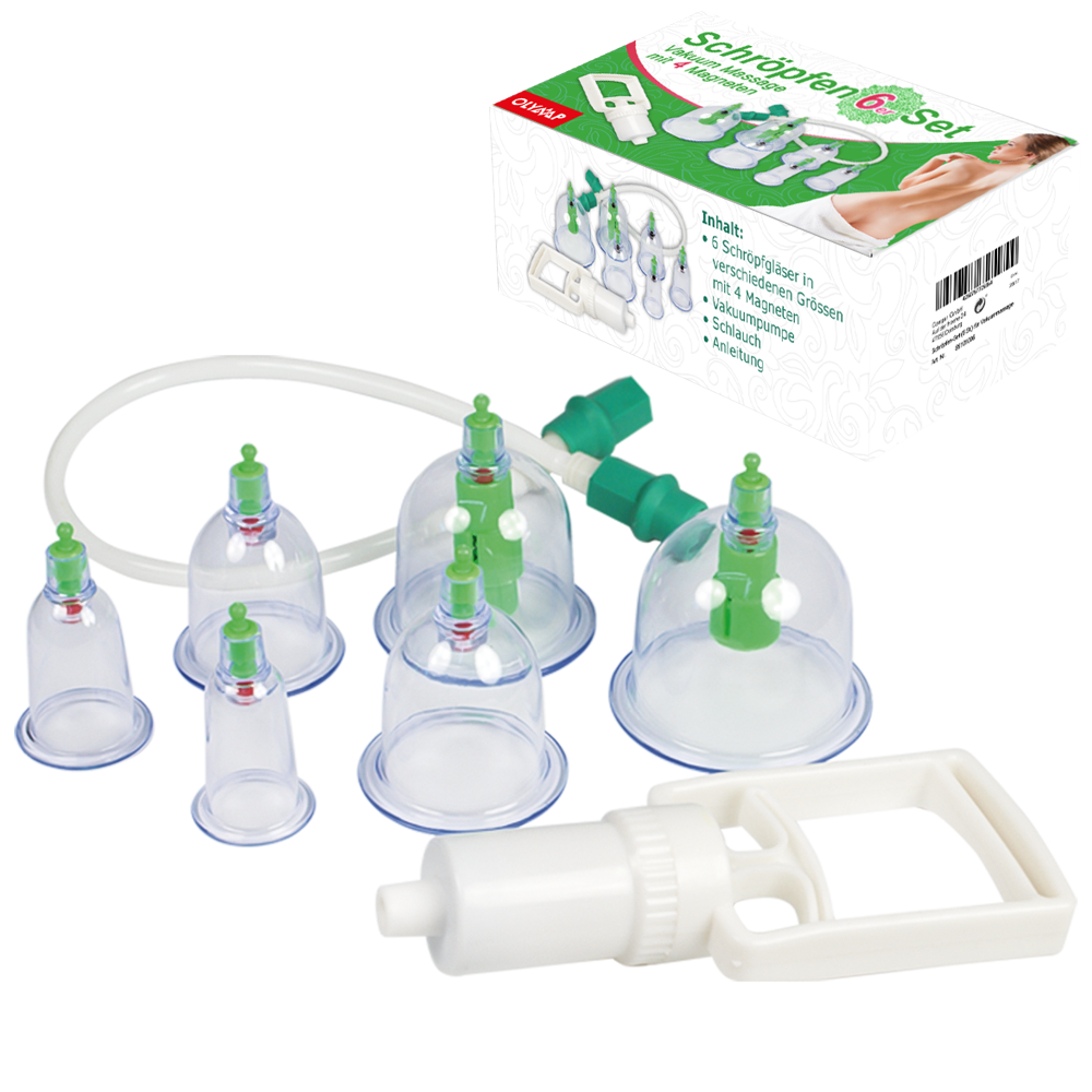 Schröpfgläser - 6er Set für die Vakuummassage, mit 4 Magneten