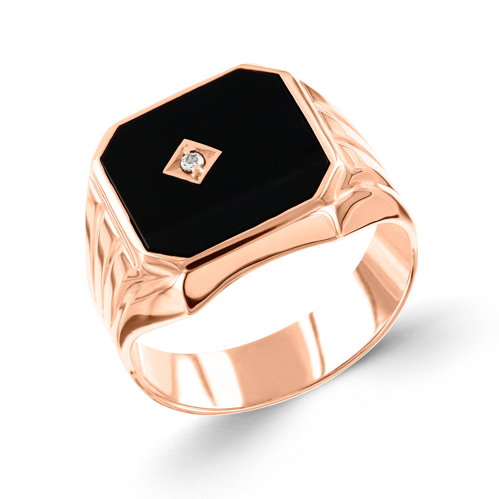 Herrenring aus Rotgold 585 mit Onyx und