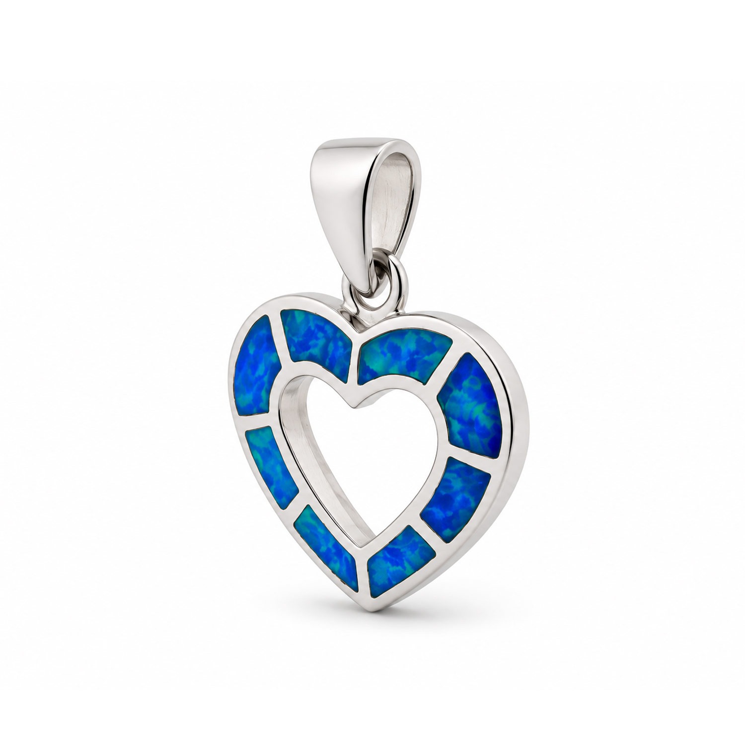 Herzanhänger aus Silber 925 mit blau-grün schimmerndem Opal, ca. 3 x 2 cm
