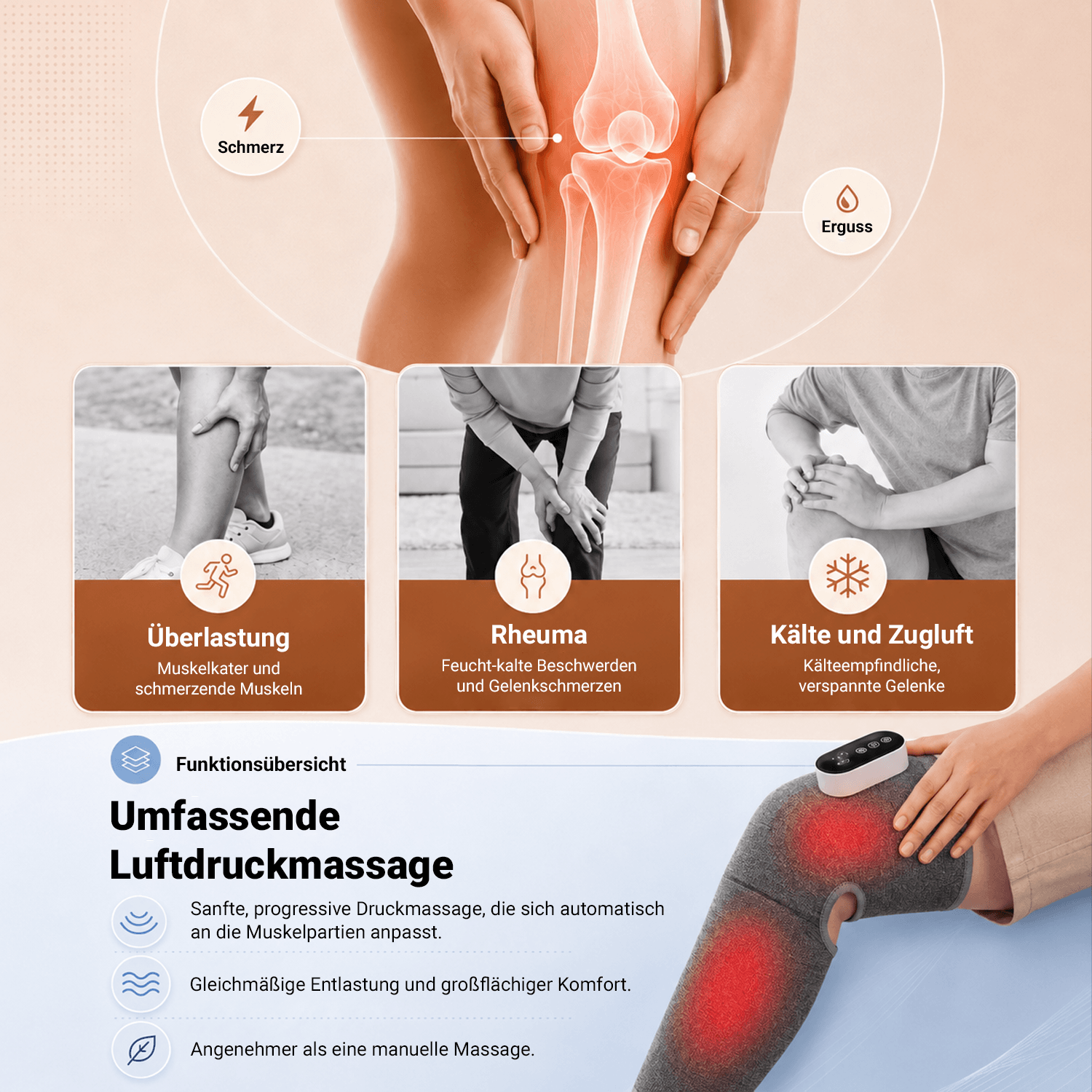 BEM LegSense Pro - kabelloses Beinmassagegerät mit Wärmefunktion und sanfter Kompression