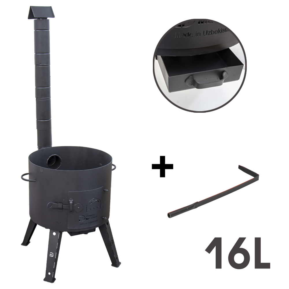 Feuerofen für Kasan 16 L, mit Schornstein, Stahl 2 mm