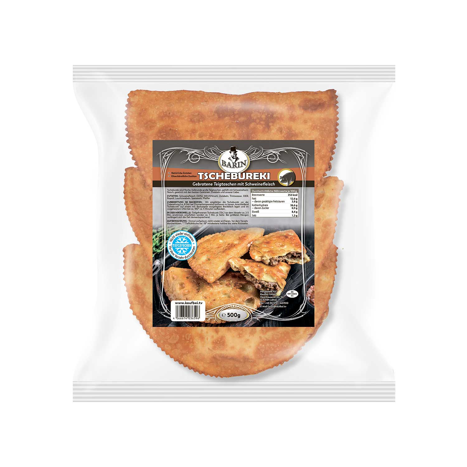 BARIN SET: 3x Tschebureki gebraten mit Schweinefleisch, 500 g TK (ges. Netto 1,5 kg)