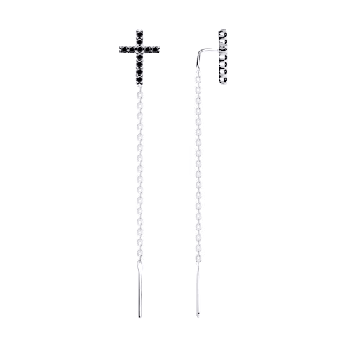 Durchzieher-Ohrringe aus 925er Silber mit Kreuz und Zirkonia, Höhe ca. 66 mm
