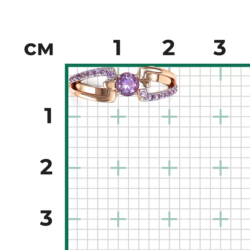 Damenring, Russisches Rotgold 585, mit Amethyst, Durchmesser des zentralen Steins ca. 5 mm