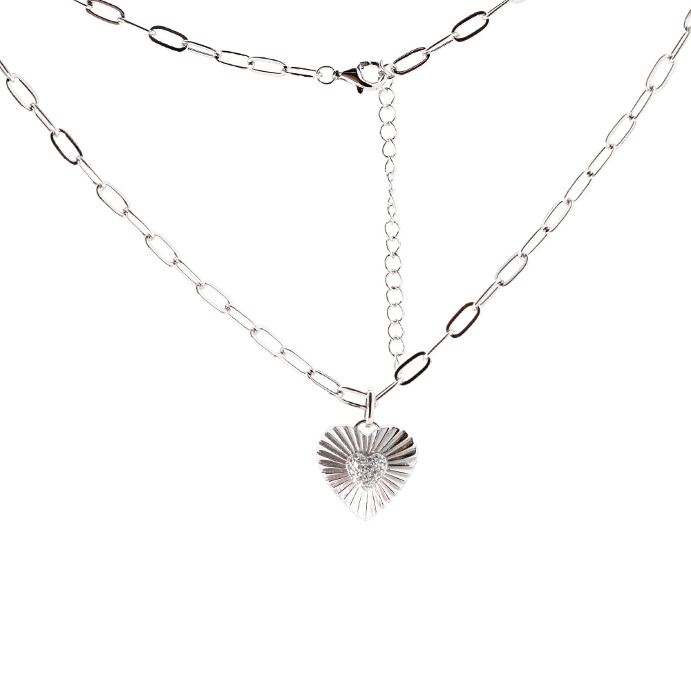 Ankerkette aus 925 Silber mit Anhänger in Herzform mit Zirkonia