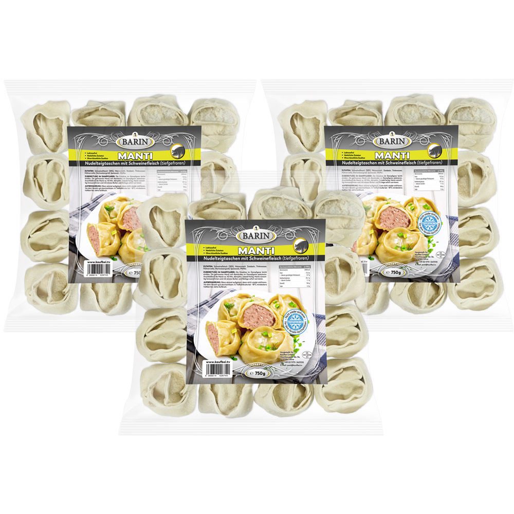 BARIN-Set: 3 x MANTI mit Schweinefleisch (gesamt Netto 2,25 kg)