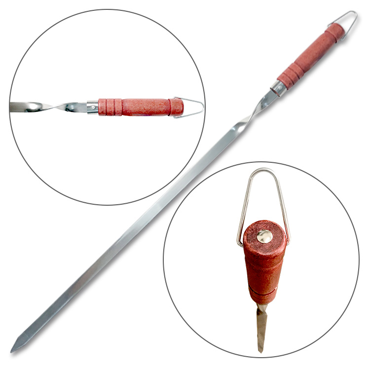 Grillspieß aus Edelstahl mit Holzgriff, 80 x 2 cm