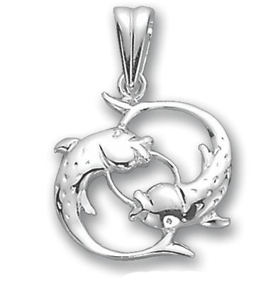 Attraktiver Anhänger Sternzeichen - Fische, 20.02. – 20.03., Silber 925, Höhe ca. 30 mm