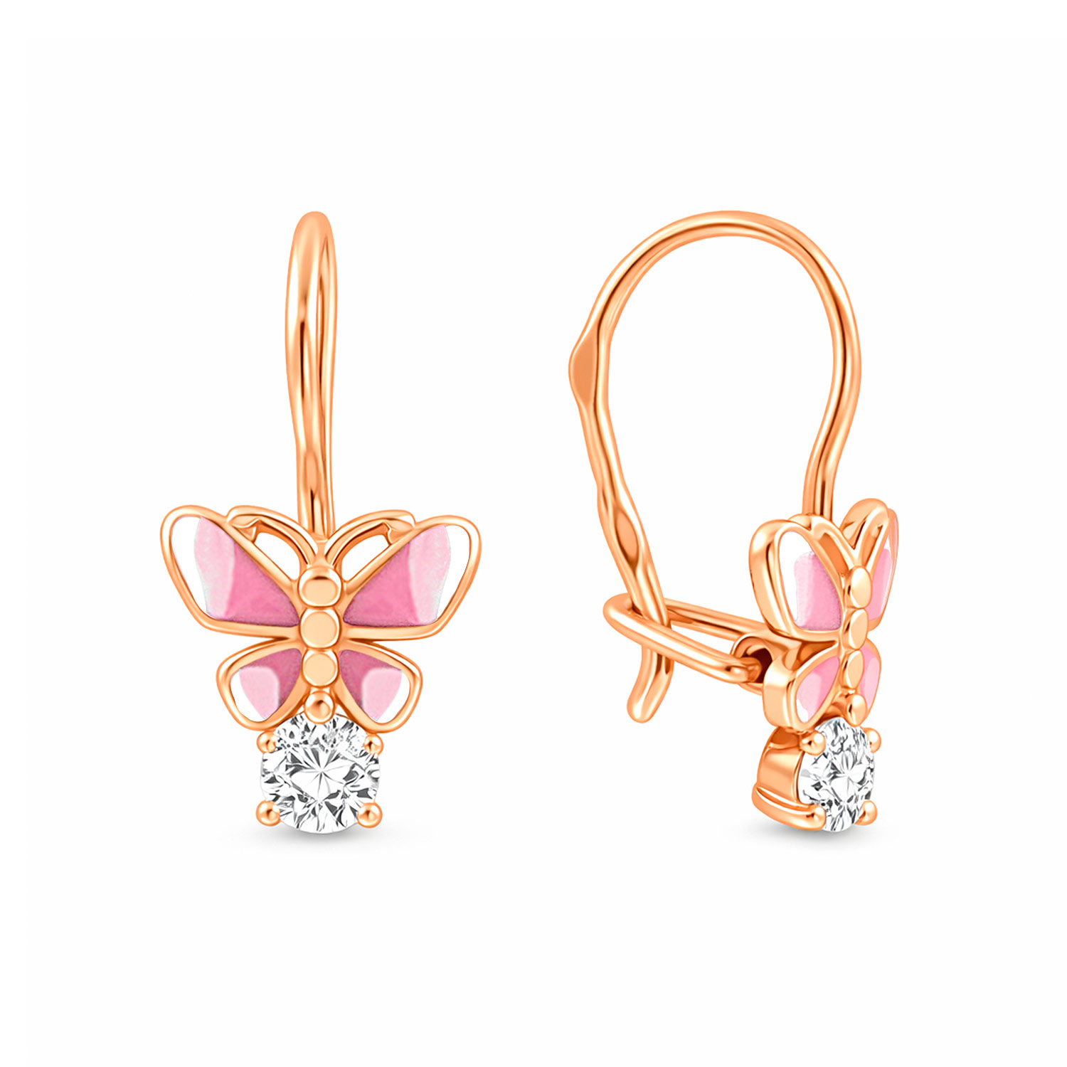 hübsche Ohrhänger, Rotgold 585, mit Emaille und Zirkonia, Höhe ca. 16 mm