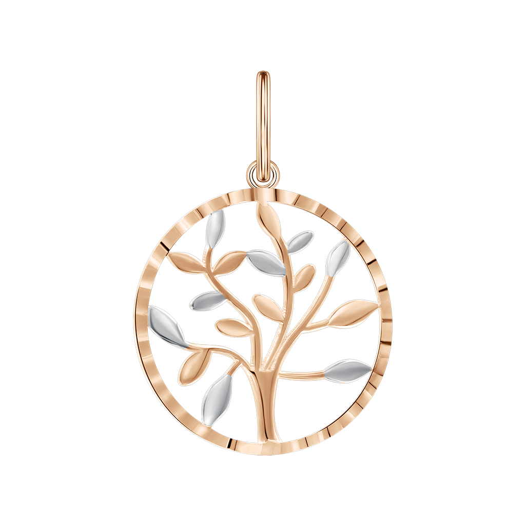 Anhänger "Baum des Lebens" aus Rot-/Weißgold 585, Ø ca. 17 mm, Höhe ca. 25 mm