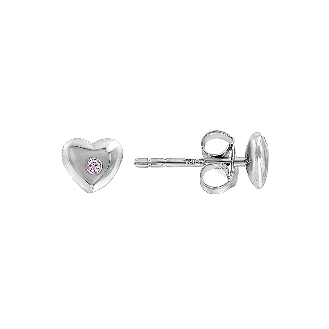 Attraktive herzförmige Ohrstecker, Silber 925, mit 2 rosa Zirkonia, Höhe ca. 6 mm