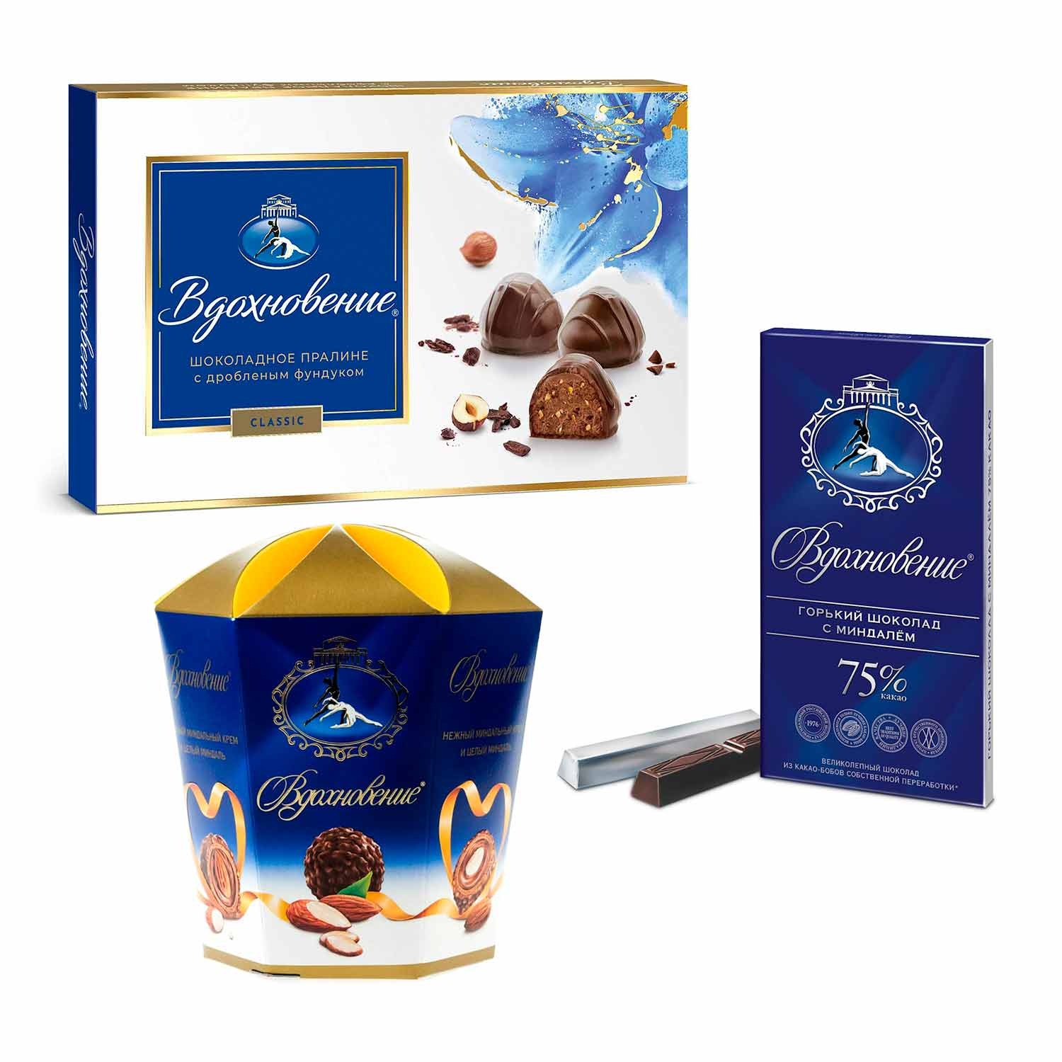 Vdohnovenije „Nussige Inspiration“: 75% Mandel-Schokolade & Pralinen-Trio, 420 g
