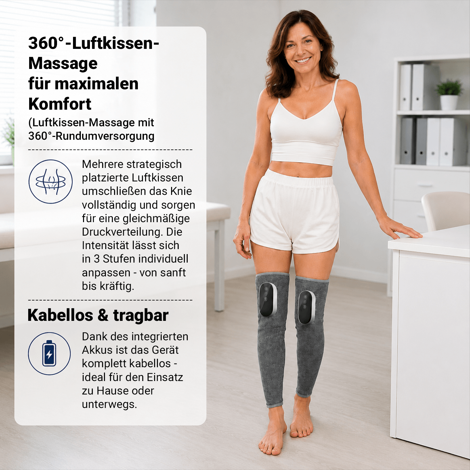 BEM LegSense Pro - kabelloses Beinmassagegerät mit Wärmefunktion und sanfter Kompression