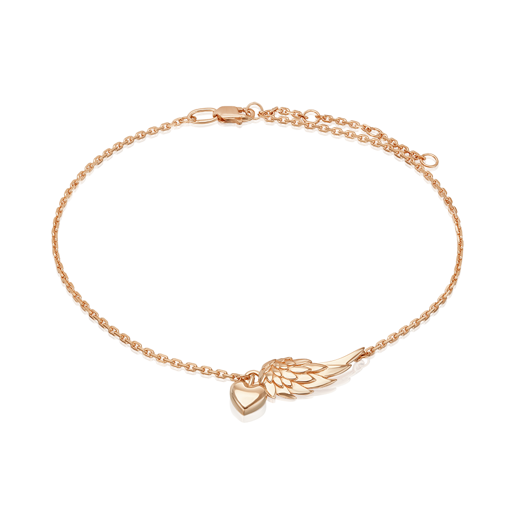 Attraktive Fußkette „Flügel“, Russisches Rotgold 585, Länge ca. 23-27 cm