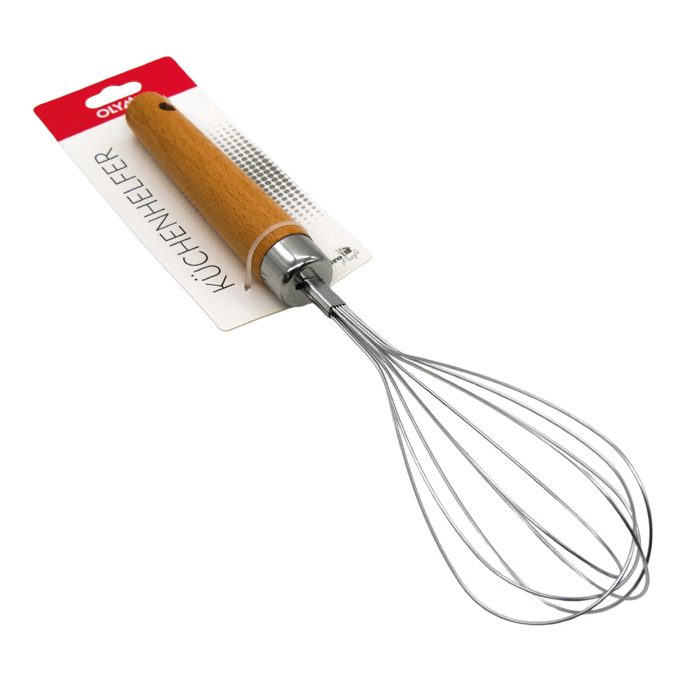 Küchenbesen zum Schlagen aus Edelstahl mit Holzgriff, 28 cm