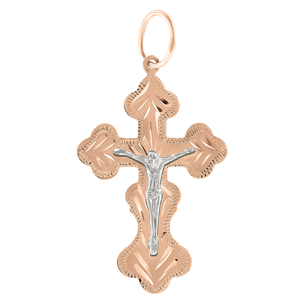 Anhänger Kreuz, Rotgold 585, Höhe ca. 4,5 cm., Gravur