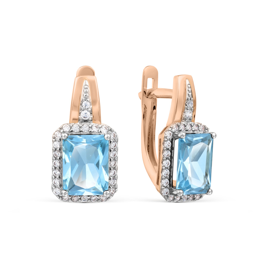 Beeindruckende Ohrhänger, Russisches Rotgold 585, mit 52 Zirkonia und 2 Topas - Größe ca. 8x6 mm, Breite ca. 9,3 mm, Höhe ca. 18 mm