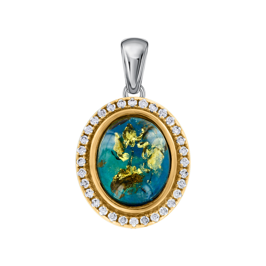 Anhänger aus Silber 925, mit Bernstein und Zirkonia, Größe des Mittelteils ca. 15x13 mm, Höhe ca. 22 mm