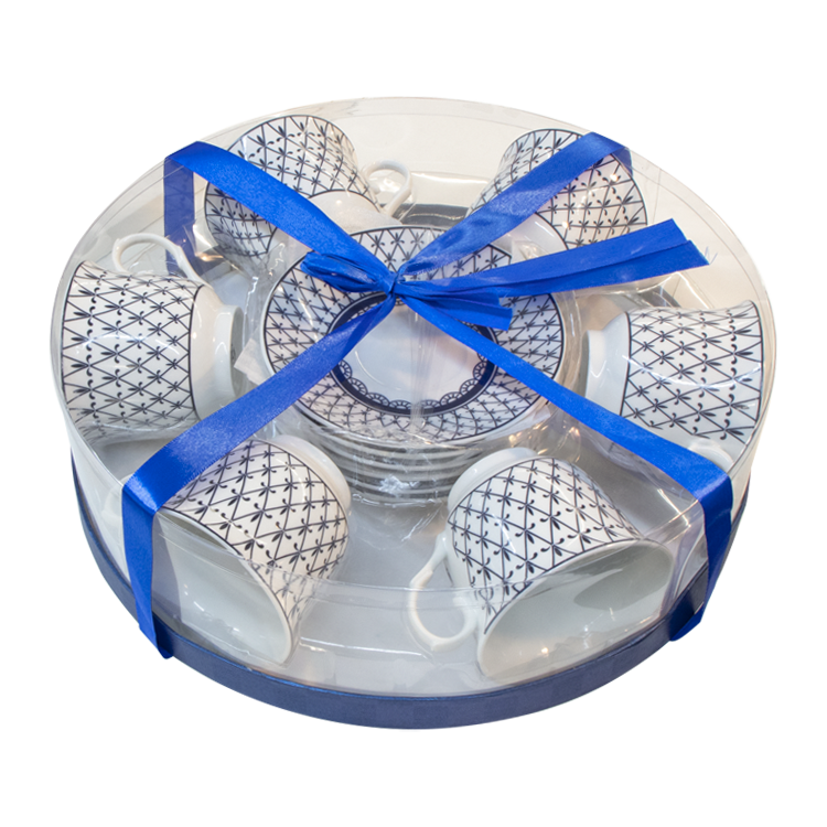 Teeservice "Weiße Nächte" 12-teilig (6 Schalen + 6 Untertassen) im Geschenkkarton