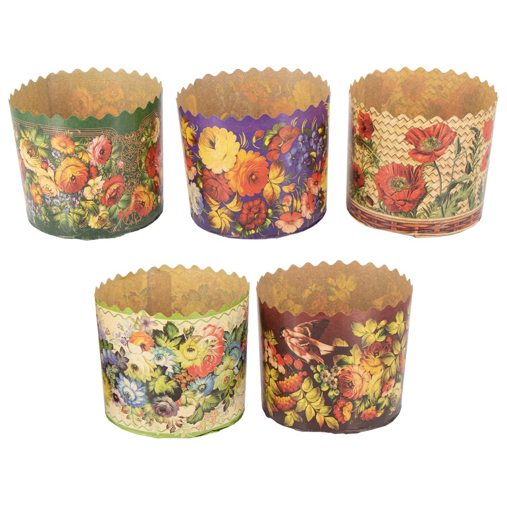 Backformen-Set für Osterkuchen "Zhostowo"- 5 Stück, aus Backpapier (H 8,5 cm, ∅ 9 cm)