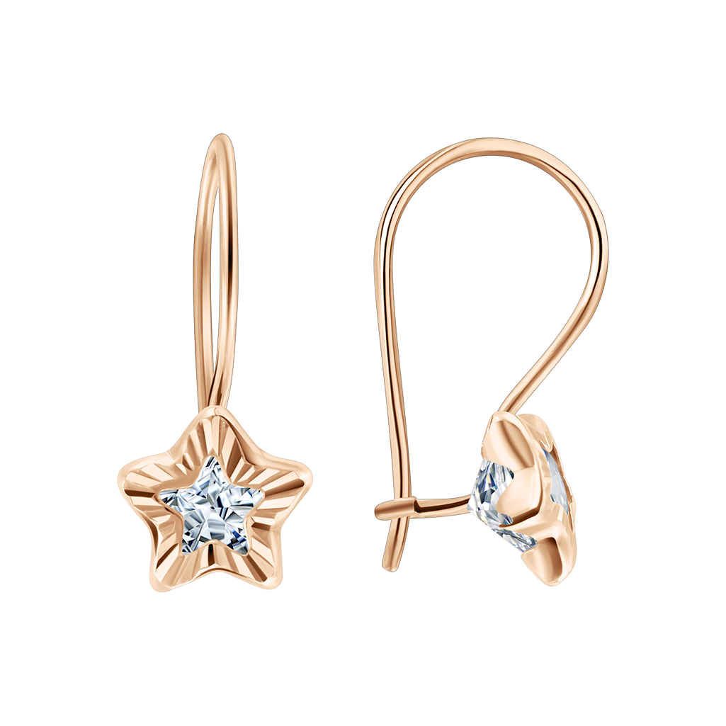 Ohrhänger, Rotgold 585, mit Zirkonia, Höhe ca. 19 mm, Gewicht des Schmuckstücks: ca. 1,06 gr.