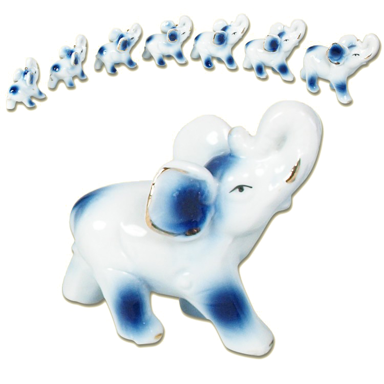 Figuren-Set "7 Elefanten" aus Porzellan, blau-weiß, 4,5cm - 8cm